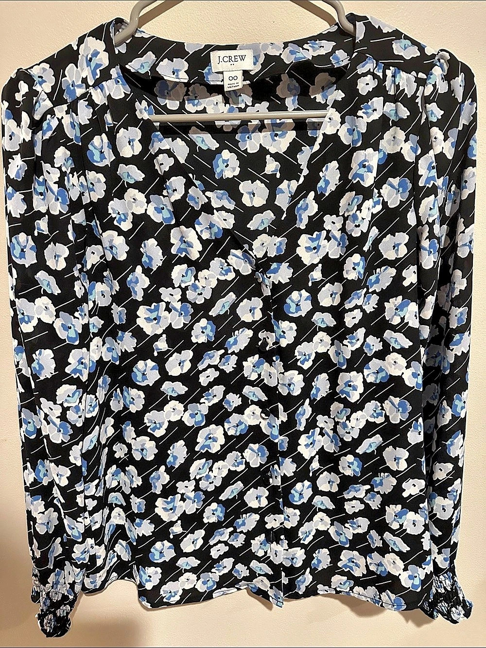 J.Crew Floral Blouse in Black & Blue Size 00 Like New